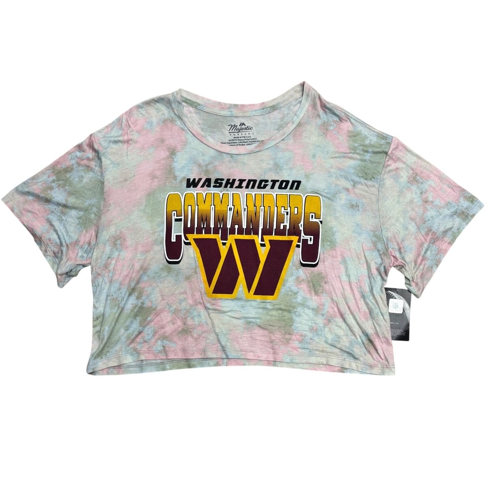 Majestic Threads Washington Commanders Tie Dye Crop Top NFL Shirt Womens Medium